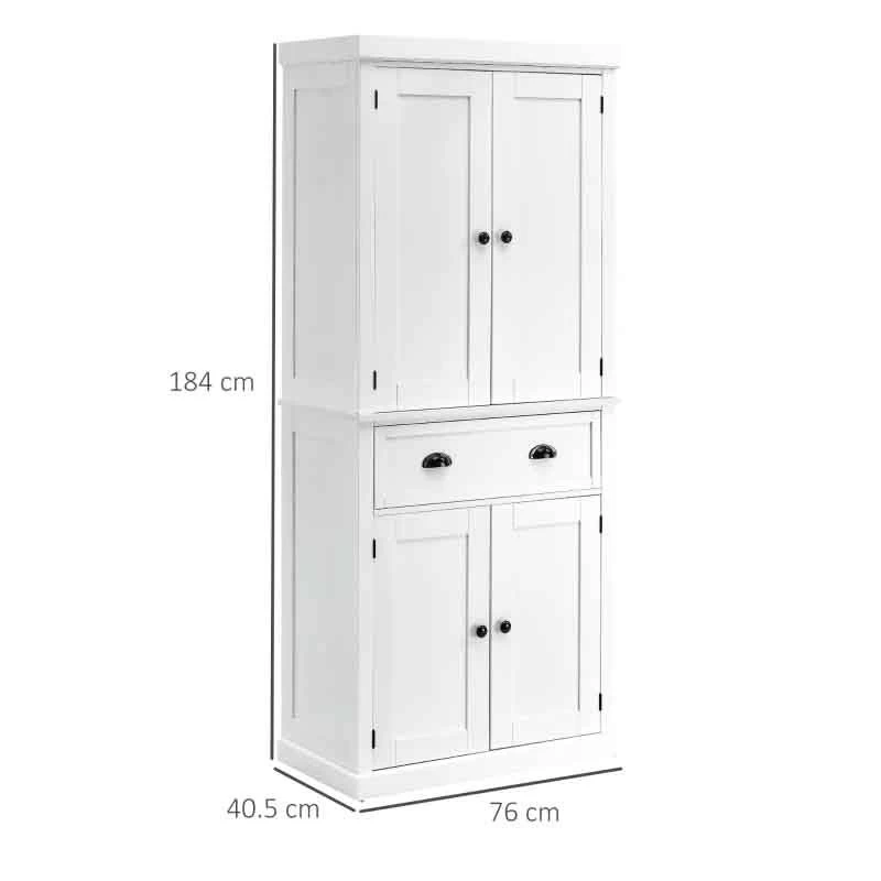 HOMCOM Traditional Freestanding Kitchen Pantry Cupboard - White - 835-115WT 8 HOMCOM Traditional Freestanding Kitchen Pantry Cupboard - White - 835-115WT - Image 6
