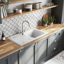 Rangemaster Tenby 1 Bowl Fire Clay Ceramic Kitchen Sink - White - CTE8501WH/ 7 Rangemaster Tenby 1 Bowl Fire Clay Ceramic Kitchen Sink - White - CTE8501WH/ -Kitchen Sale Shop cte8501wh lifestyle1