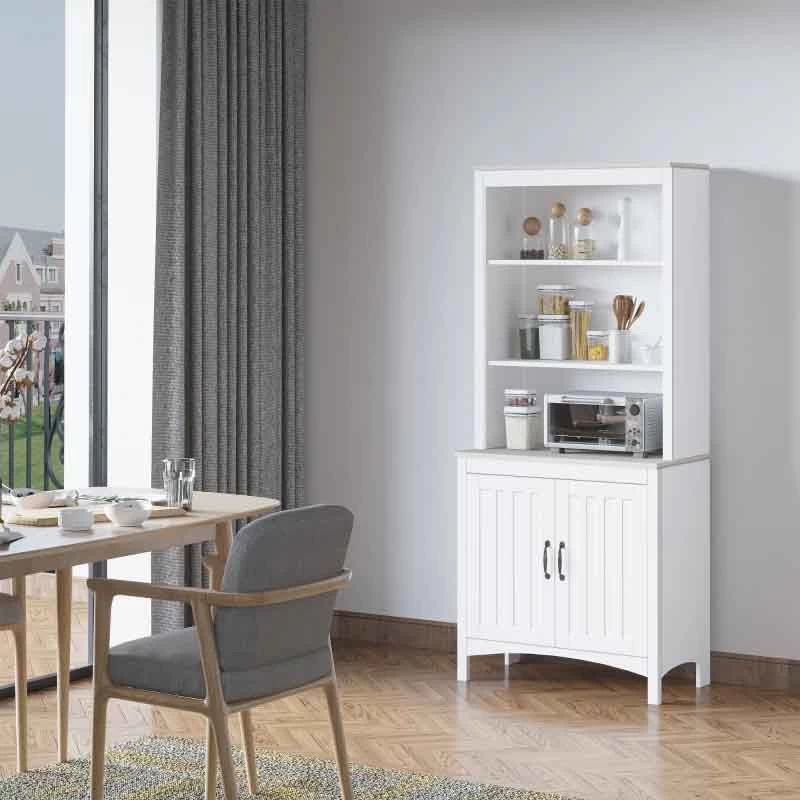 HOMCOM Freestanding Kitchen Unit With 3-Tier Shelving - White - 835-482WT 6 HOMCOM Freestanding Kitchen Unit With 3-Tier Shelving - White - 835-482WT - Image 4