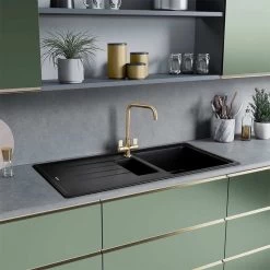 Rangemaster Elements 1.5 Bowl Igneous Granite Kitchen Sink - Ash Black - ELE1052AS/ -Kitchen Sale Shop e l ele1052as 3