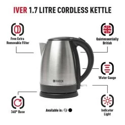 Haden Iver 1.7 Litre Kettle - Stainless Steel - 206459 -Kitchen Sale Shop h a haden iver 206459 2