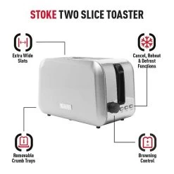 Haden Stoke 2 Slice Toaster - Brushed Steel - 196859 -Kitchen Sale Shop h a haden stoke 196859 2