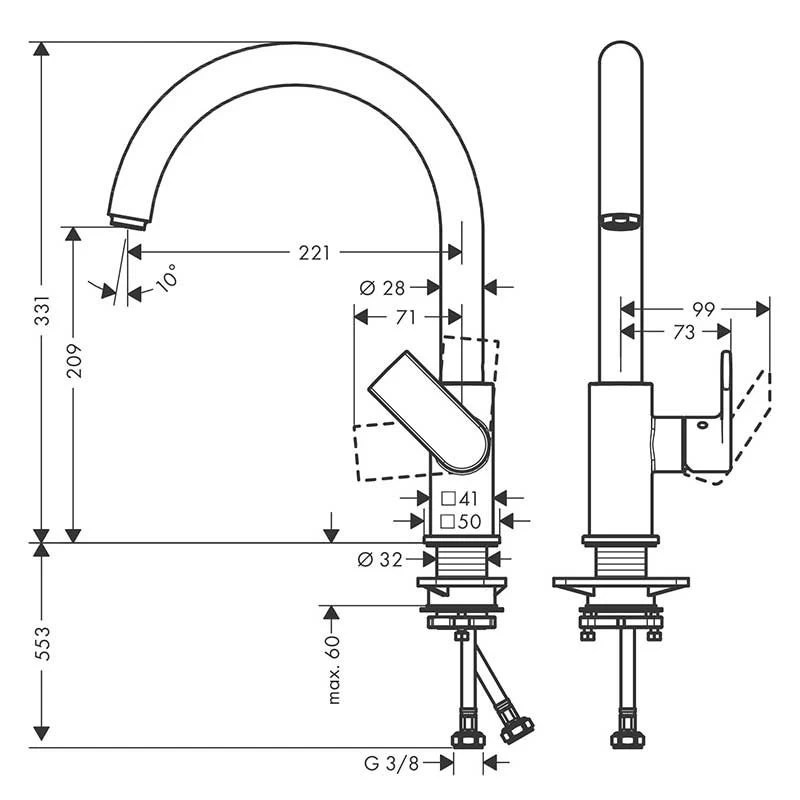 Hansgrohe Vernis Shape M35 Single Lever Kitchen Mixer Tap 210 With Swivel Spout - Matt Black - 71871670 4 Hansgrohe Vernis Shape M35 Single Lever Kitchen Mixer Tap 210 With Swivel Spout - Matt Black - 71871670 - Image 2