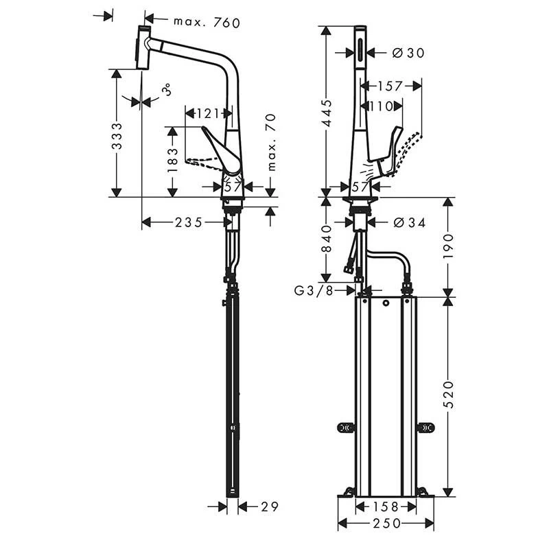 Hansgrohe Metris Select M71 Single Lever Kitchen Mixer Tap 320 With Pull-Out Spray & Sbox 2 Spray Modes - Stainless Steel - 73816800 4 Hansgrohe Metris Select M71 Single Lever Kitchen Mixer Tap 320 With Pull-Out Spray & Sbox 2 Spray Modes - Stainless Steel - 73816800 - Image 2