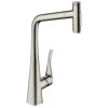 Hansgrohe Metris Select M71 Single Lever Kitchen Mixer Tap With Pull-Out Spray 2 Spray Modes - Stainless Steel - 73820800 -Kitchen Sale Shop h a hansgrohe 73820800