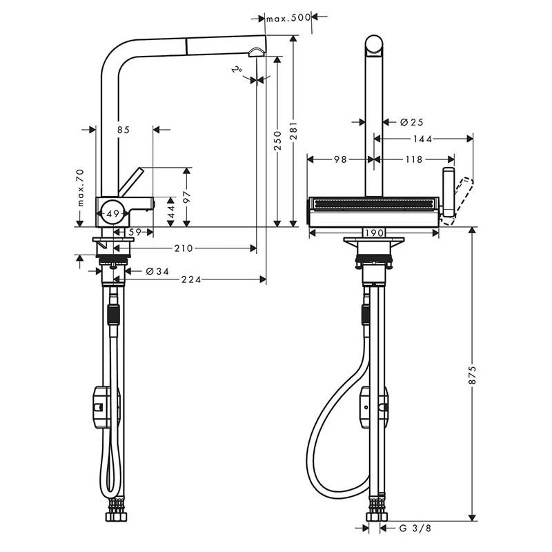 Hansgrohe Aquno Select M81 Single Lever Kitchen Mixer Tap 250 With Pull-Out Spray 2 Spray Modes - Stainless Steel - 73836800 4 Hansgrohe Aquno Select M81 Single Lever Kitchen Mixer Tap 250 With Pull-Out Spray 2 Spray Modes - Stainless Steel - 73836800 - Image 2