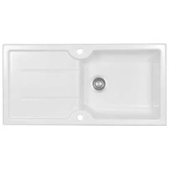 Thomas Denby Harmony XL 1 Bowl Reversible Ceramic Kitchen Sink & Drainer - White - HAR1010WH