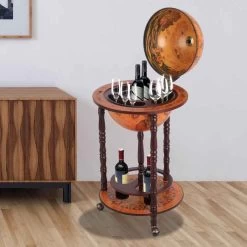 HOMCOM Globe Shaped Retro Style Drinks Cabinet With Wheels - Brown - 801-073