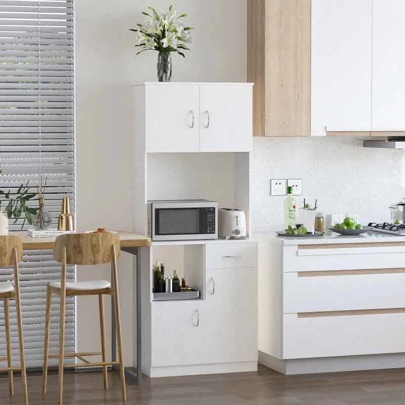 HOMCOM Tall Kitchen Cupboard With Countertop Storage - White - 801-098 3 HOMCOM Tall Kitchen Cupboard With Countertop Storage - White - 801-098