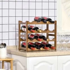 HOMCOM Freestanding Bamboo Wine Rack For 16 Bottles - Brown - 801-269V00BN