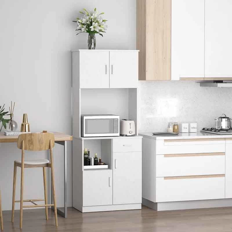 HOMCOM Modern Freestanding Kitchen Cabinet With Microwave Counter - White - 835-259 3 HOMCOM Modern Freestanding Kitchen Cabinet With Microwave Counter - White - 835-259