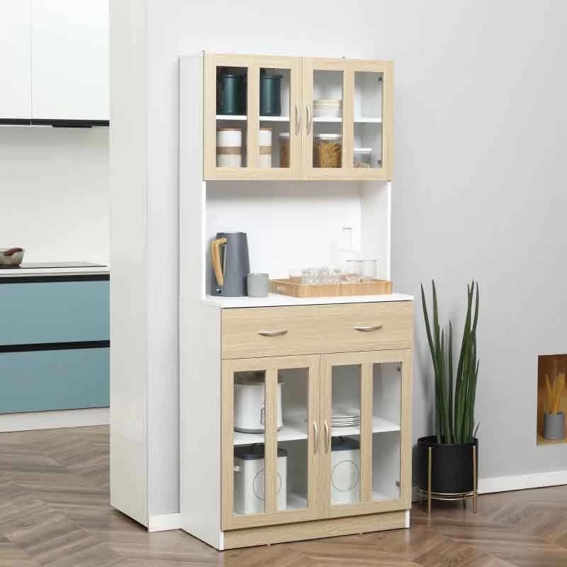 HOMCOM Modern Freestanding Kitchen Cabinet With Countertop - White/Natural - 835-539 3 HOMCOM Modern Freestanding Kitchen Cabinet With Countertop - White/Natural - 835-539