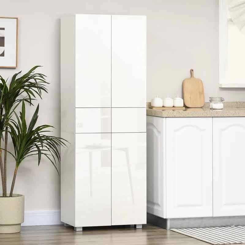 HOMCOM Modern 4-Door Freestanding Kitchen Storage Unit - White - 835-612 3 HOMCOM Modern 4-Door Freestanding Kitchen Storage Unit - White - 835-612