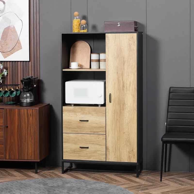 HOMCOM Freestanding Kitchen Cabinet With Soft Close Door - Natural/Black - 835-883V00ND