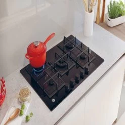 Hoover H500 HVG74WC5B 75cm Gas Hob - Black Glass -Kitchen Sale Shop h o hoover hvg74wc5b lifestyle1