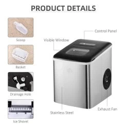 HOMCOM 12kg Portable Countertop Ice Maker Machine - Stainless Steel & Black - 800-075V70 -Kitchen Sale Shop homcom 800075v70 features