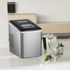 HOMCOM 12kg Portable Countertop Ice Maker Machine - Stainless Steel & Black - 800-075V70