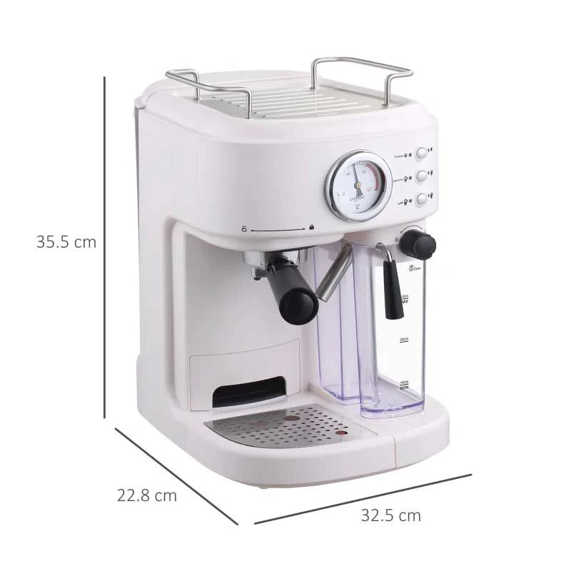 HOMCOM Auto Coffee Machine For Espressos Lattes And Cappuccinos - White - 800-078 4 HOMCOM Auto Coffee Machine For Espressos Lattes And Cappuccinos - White - 800-078 - Image 2