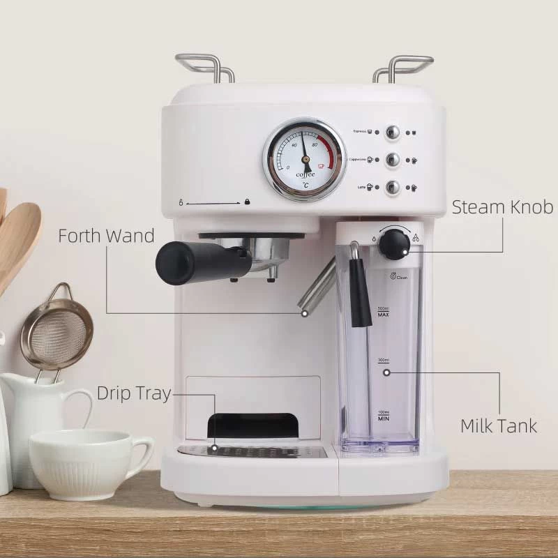 HOMCOM Auto Coffee Machine For Espressos Lattes And Cappuccinos - White - 800-078 10 HOMCOM Auto Coffee Machine For Espressos Lattes And Cappuccinos - White - 800-078 - Image 8