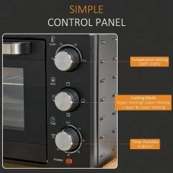 HOMCOM 1400W 21 Litre Mini Countertop Oven & Grill - Black - 800-085V70 -Kitchen Sale Shop homcom 800085v70 control panel