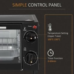 HOMCOM 750W 9 Litre Mini Countertop Oven & Grill - Black - 800-088 -Kitchen Sale Shop homcom 800088 control panel