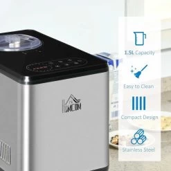 HOMCOM 1.5 Litre Ice Cream Maker - Stainless Steel - 800-116V70 -Kitchen Sale Shop homcom 800116v70 features2