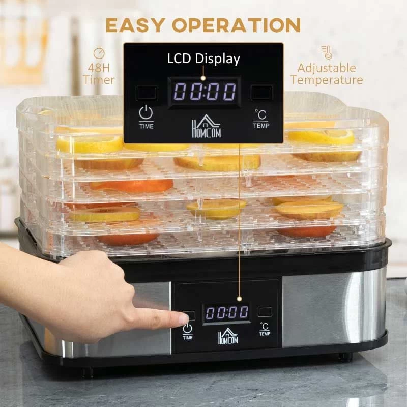 HOMCOM 245W 5 Tier Food Dehydrator - Silver - 800-142V70 10 HOMCOM 245W 5 Tier Food Dehydrator - Silver - 800-142V70 - Image 8