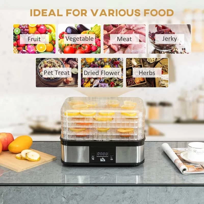 HOMCOM 245W 5 Tier Food Dehydrator - Silver - 800-142V70 12 HOMCOM 245W 5 Tier Food Dehydrator - Silver - 800-142V70 - Image 10
