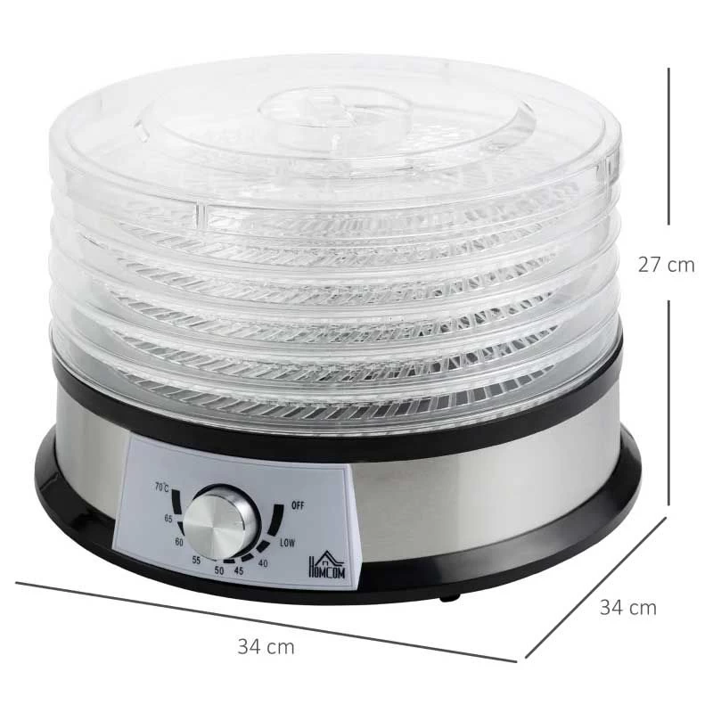 HOMCOM 250W 5 Tier Food Dehydrator - Silver - 800-145V70 4 HOMCOM 250W 5 Tier Food Dehydrator - Silver - 800-145V70 - Image 2
