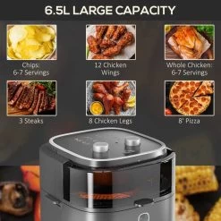 HOMCOM 1350W 6.5 Litre Family Size Air Fryer With Rapid Air Circulation - Grey - 800-164V70GY -Kitchen Sale Shop homcom 800164v70gy capacity