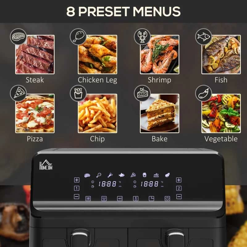 HOMCOM 2500W 8 Litre Family Size Air Fryer With Digital Display - Black - 800-166V70BK 12 HOMCOM 2500W 8 Litre Family Size Air Fryer With Digital Display - Black - 800-166V70BK - Image 10