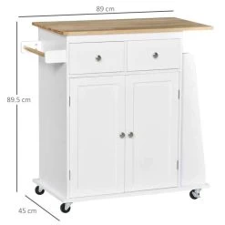 HOMCOM Rubberwood Top Rolling Kitchen Island - White - 801-163 -Kitchen Sale Shop i4ua1217ed34cda2b.jpg