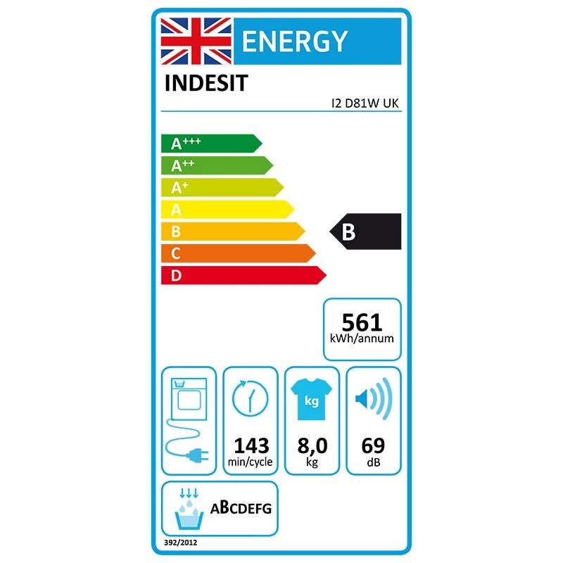 Indesit I2 D81W UK Free Standing 8kg Condenser Tumble Dryer - White 12 Indesit I2 D81W UK Free Standing 8kg Condenser Tumble Dryer - White - Image 10