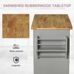 HOMCOM Rubberwood Top Rolling Kitchen Island - Grey - 801-161GY -Kitchen Sale Shop ixjdcf17dc59dec7b.jpg