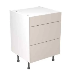 Kitchen Kit Slab 600mm 3 Drawer Base Cabinet - Super Gloss - Light Grey - Flatpacked - FKKF0206
