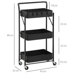 HOMCOM 3 Tier Storage Trolley - 310mm - Black - 850-161BK -Kitchen Sale Shop m58a12188d679daa1.jpg