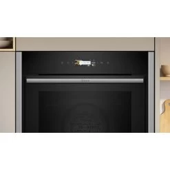 Neff N70 B54CR31N0B Bulit In Single Slide & Hide Electric Oven With Home Connect - Black With Steel Trim -Kitchen Sale Shop n e neff n70 b54cr31n0b slide and hide electric oven front