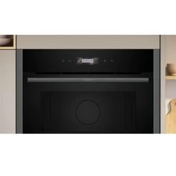 Neff N70 C24GR3XG1B Built In Compact Microwave And Grill - Black With Graphite Grey Trim -Kitchen Sale Shop n e neff n70 c24gr3xg1b microwave and grill front