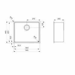 Reginox New York 1 Bowl Integrated Sink - Jet Black - NEW YORK 50X40 JB 9 Reginox New York 1 Bowl Integrated Sink - Jet Black - NEW YORK 50X40 JB -Kitchen Sale Shop n e newyork50x40jb dimensions