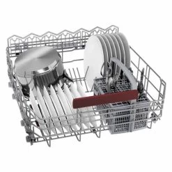 Neff N50 S155HAX27G Built-In F/I 60cm 13 Place Dishwasher With Home Connect - Black -Kitchen Sale Shop neff n50s155hax27g plates pans cutlery stacked setup front view