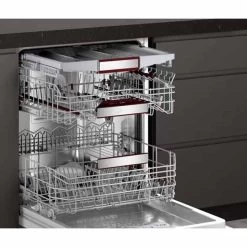 Neff N70 S187TC800E Built-In F/I 14 Place Dishwasher With Home Connect - Black -Kitchen Sale Shop neff n70s187tc800e open racking and tray side view