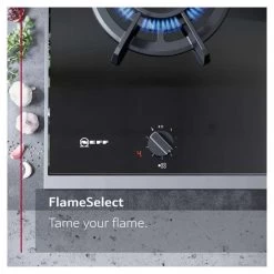 Neff N70 T26CS49S0 60cm Gas Hob - Black Glass -Kitchen Sale Shop neff n70t26cs49s0 flame select feature top view illustration