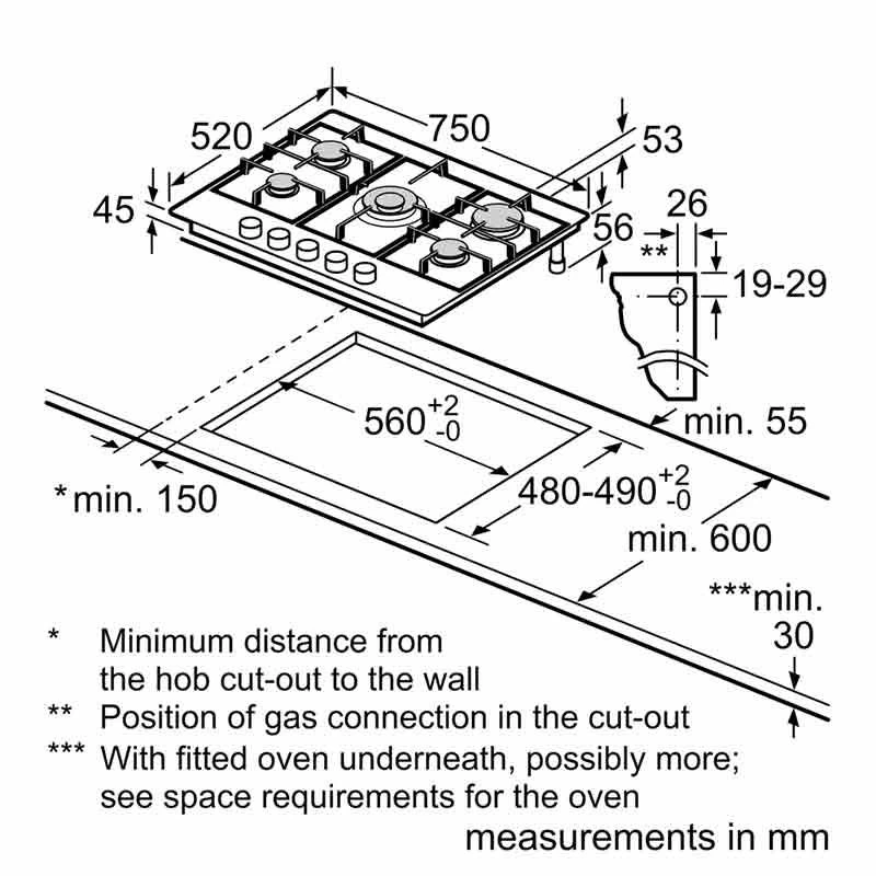 Neff N50 T27BB59N0 75cm Gas Hob - Stainless Steel - T27BB59N0 10 Neff N50 T27BB59N0 75cm Gas Hob - Stainless Steel - T27BB59N0 - Image 8