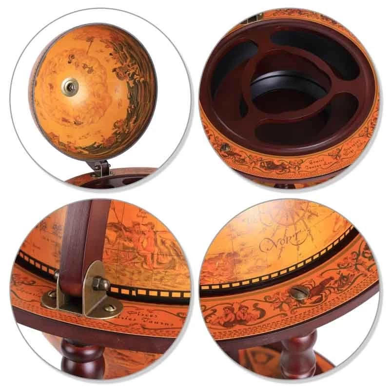 HOMCOM Globe Shaped Retro Style Drinks Cabinet With Wheels - Brown - 801-073 8 HOMCOM Globe Shaped Retro Style Drinks Cabinet With Wheels - Brown - 801-073 - Image 6