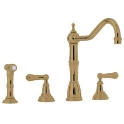 Perrin & Rowe Alsace Dual Lever Aged Brass Kitchen Sink Mixer Tap & Rinse - 4776AB
