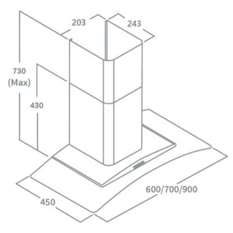 Prima 70cm Stainless Steel Curved Glass Chimney Hood - PRCGH010 5 Prima 70cm Stainless Steel Curved Glass Chimney Hood - PRCGH010 - Image 3