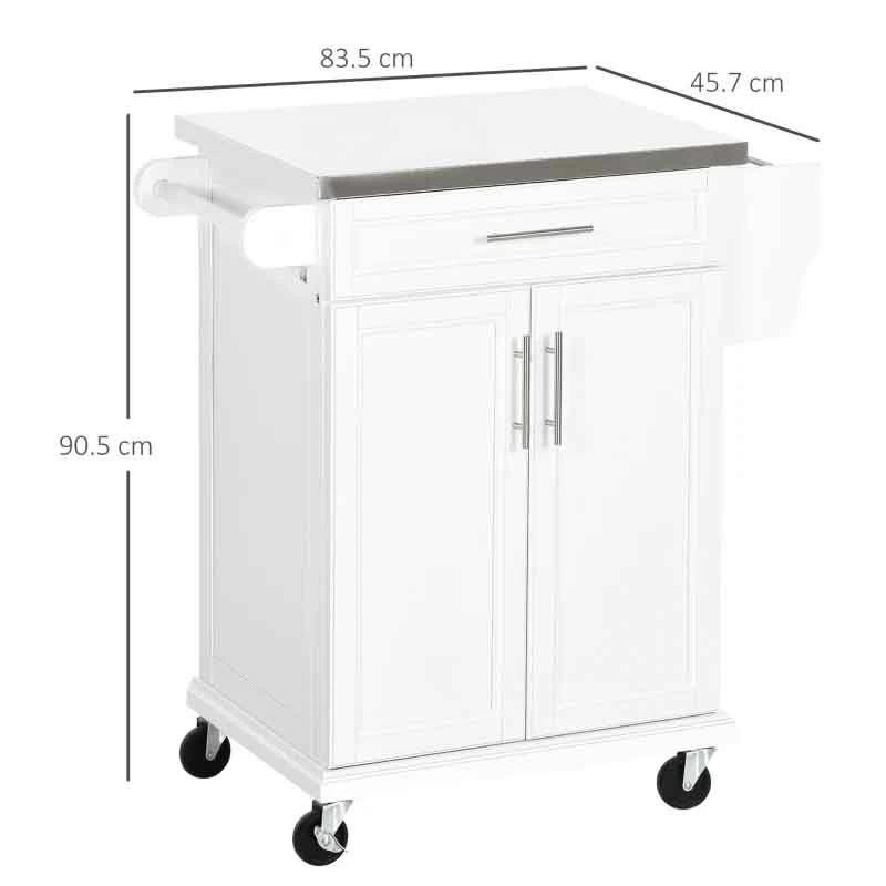 HOMCOM Wooden Freestanding Kitchen Island On Wheels - White - 801-055V01WT 7 HOMCOM Wooden Freestanding Kitchen Island On Wheels - White - 801-055V01WT - Image 5