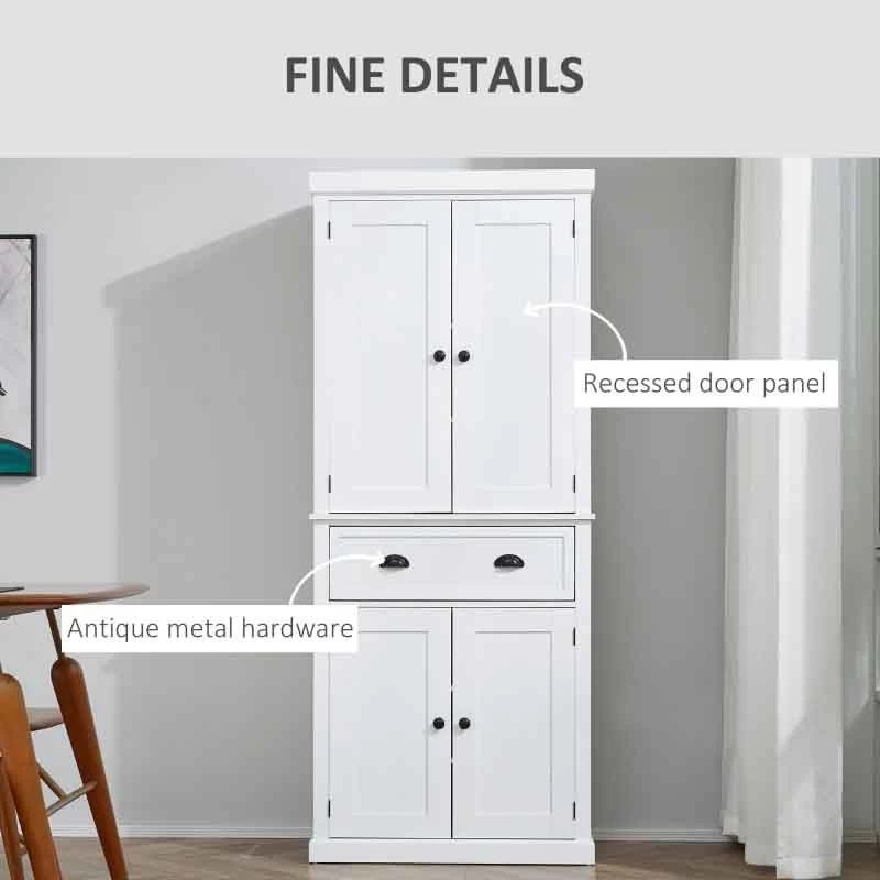 HOMCOM Traditional Freestanding Kitchen Pantry Cupboard - White - 835-115WT 11 HOMCOM Traditional Freestanding Kitchen Pantry Cupboard - White - 835-115WT - Image 9