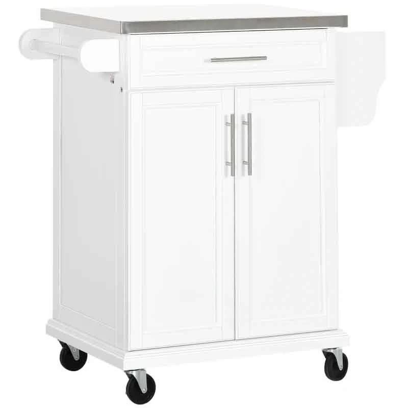 HOMCOM Wooden Freestanding Kitchen Island On Wheels - White - 801-055V01WT 8 HOMCOM Wooden Freestanding Kitchen Island On Wheels - White - 801-055V01WT - Image 6