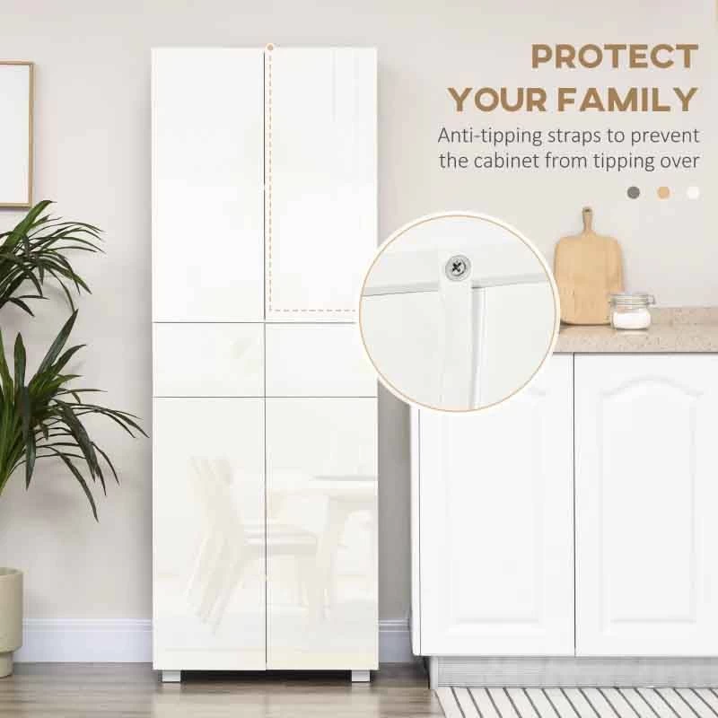 HOMCOM Modern 4-Door Freestanding Kitchen Storage Unit - White - 835-612 8 HOMCOM Modern 4-Door Freestanding Kitchen Storage Unit - White - 835-612 - Image 6